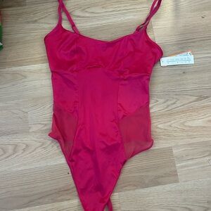 Stylish Pink Mesh and Satin Bodysuit